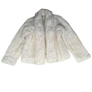 Small‎ D'France Womens White Faux Fur Open Front Shawl Collar Jacket Coat 80s